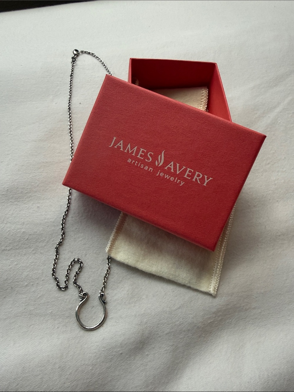 James Avery Sterling Silver Necklace with Horseshoe Pendant and Red Gift Box